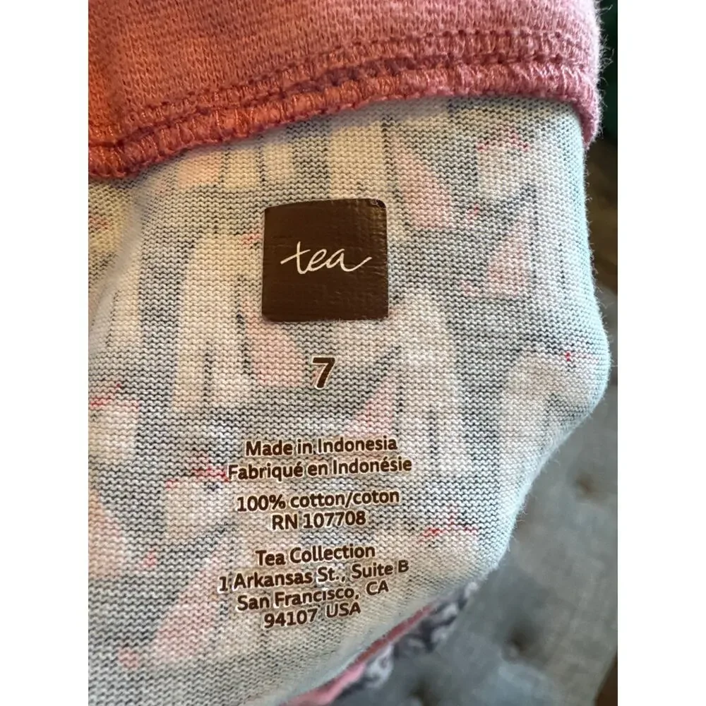 Tea Collection Girls Dress Scottie Dog Pleated Trapeze Pink Gray Girls Size 7